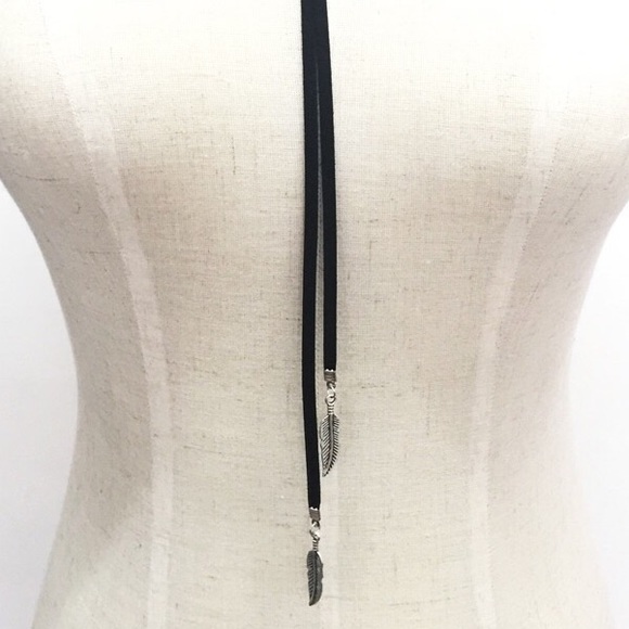 Black Long Suede Necklace - Picture 2 of 5