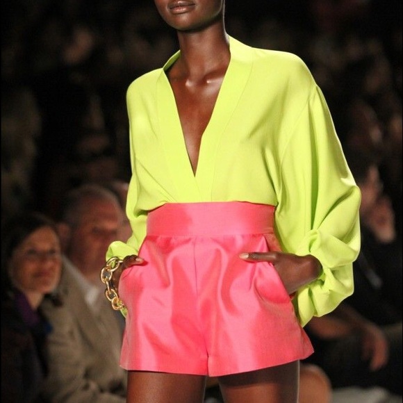 Diane von Furstenberg Pants - DVF NEON RUNWAY pink high waited shorts