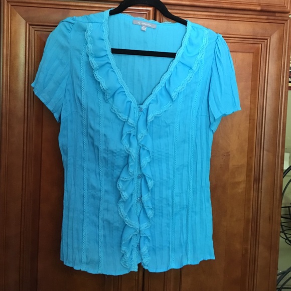 Light Turquoise Ruffled Button Down Blouse - image 1