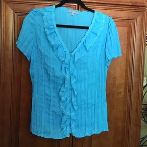 Light Turquoise ruffled button down blouse