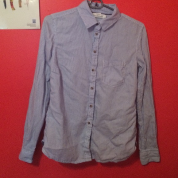 Striped Button Down With Navy Elbow Pads