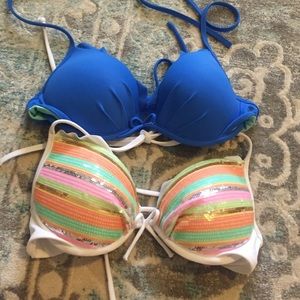 Blue is 32B / sequin is 32A push-up swim top