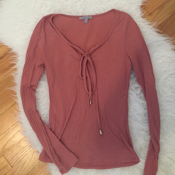 Blush ribbed tie front top - Picture 1 of 3