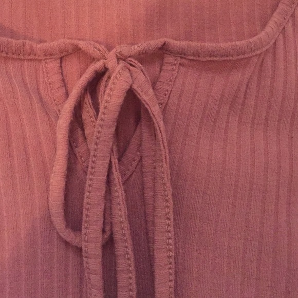 Blush ribbed tie front top - Picture 2 of 3