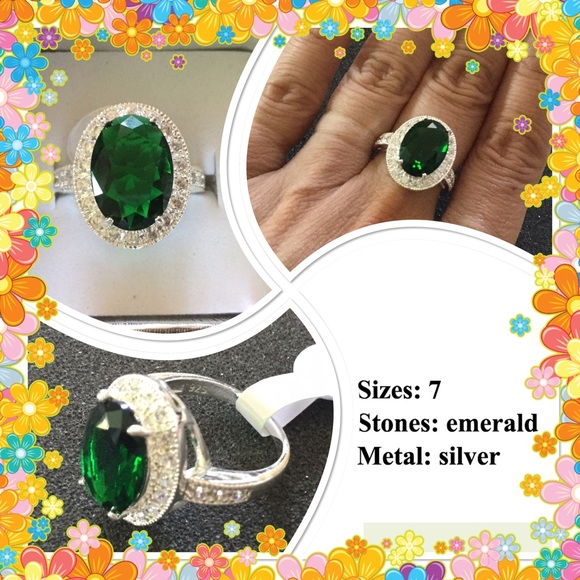 Huge 4.2ct Emerald & White Topaz silver ring - Picture 2 of 2