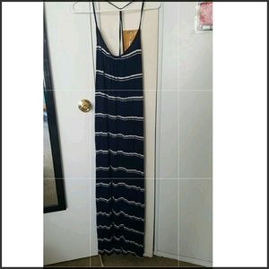 Navy blue and white stripe maxi dress