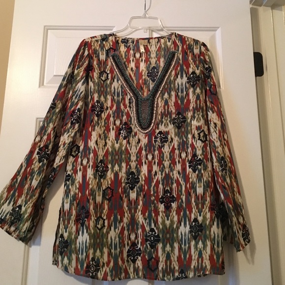 Chenault Tribal Print Beaded Tunic - Picture 2 of 4