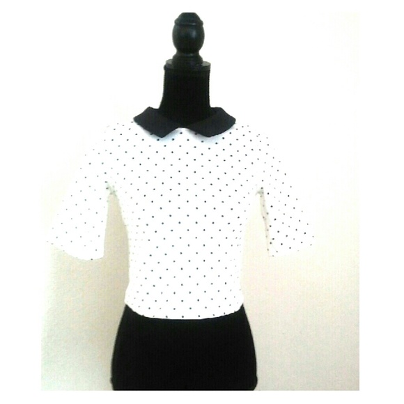 Zara Tops - Zara Collared White and Black Polka Dot Crop Top