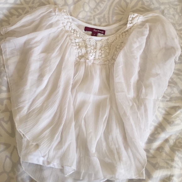 white flowy crochet kids top