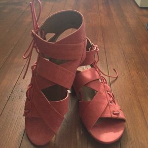 Michael Antonio tie up coral sandals, size 6