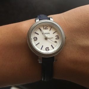 Fossil blue leather and stainless steel watch