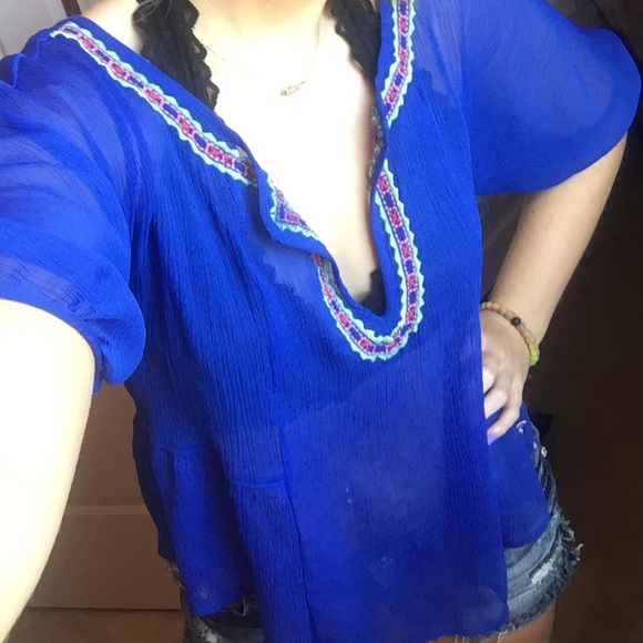 Sheer blue boho top