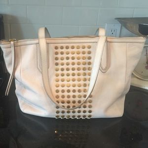 Fossil Ivory Shopper Tote with Gold Embellishments