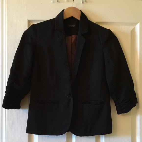 Top Shop black blazer w brown lining. Cropped slv - Picture 1 of 1