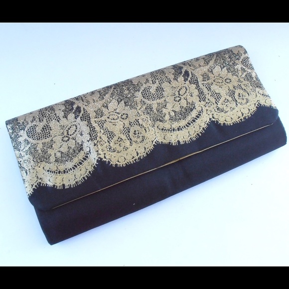 Fancy Gold & Black Satin Evening Clutch Purse