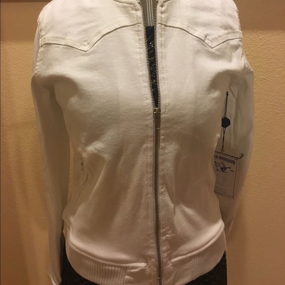 NWT True Religion Optic white bomber jacket size M - Picture 2 of 4