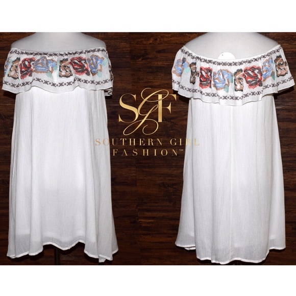 EMBROIDERED DRESS Floral Swing Off Shoulder Mini - Picture 2 of 4