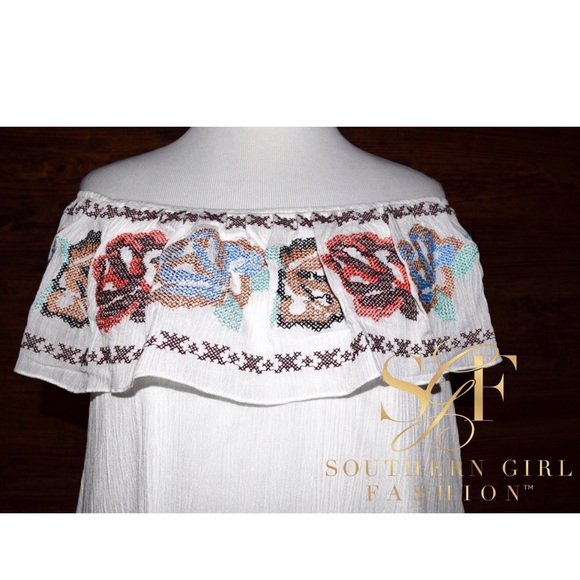 EMBROIDERED DRESS Floral Swing Off Shoulder Mini - Picture 4 of 4