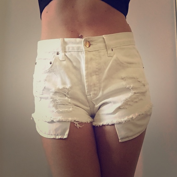 High Waisted White Denim Shorts