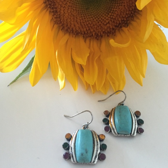 Jewelry - Turquoise Stone Mardi Gras Drop Earrings