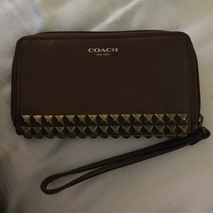 Authentic Coach brown studded wallet/wristlet