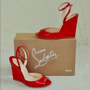 Christian Louboutin Red Patent Wedges (100% auth)
