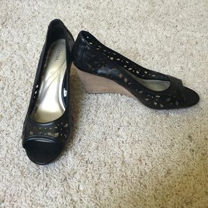 Black Peep Toe Wedges