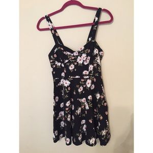 Black floral skater dress