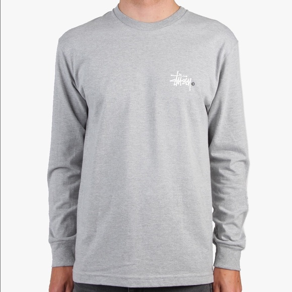 Light grey men's long sleeve stussy tee