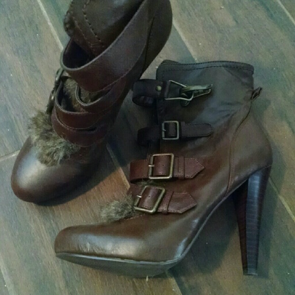 Colin Stuart Brown Fur Heeled Boots