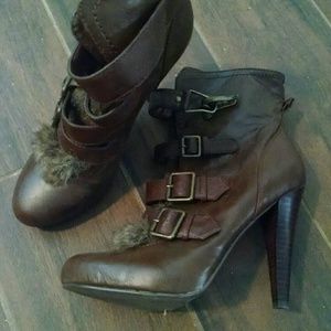 Colin Stuart Brown Fur Heeled Boots