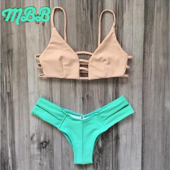 SALE! L TOP - Strappy Brazilian Bikini Beige Tan - Picture 3 of 3