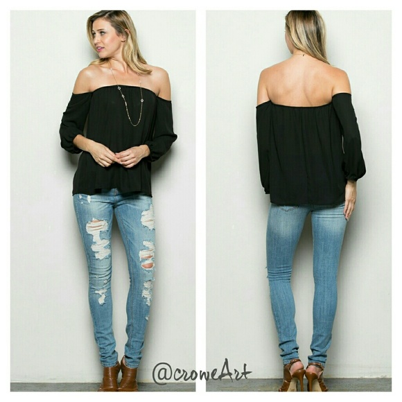 💞💖HP💖💞 BEST SELLER!!! Black Off Shoulder Top - Picture 2 of 4