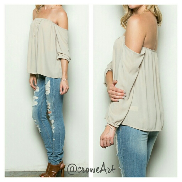 🌻🌼HP🌼🌻   Taupe Off Shoulder Loose Fit Blouse - Picture 3 of 4