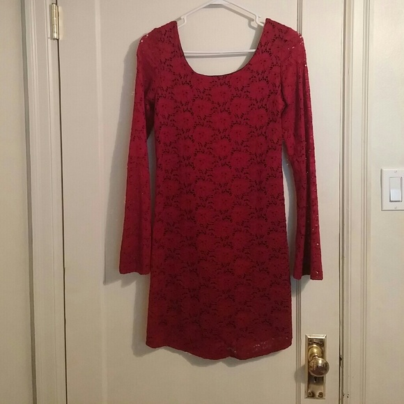Red long sleeved lace dress