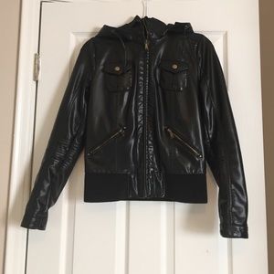 Vegan Leather Black Bomber Jacket