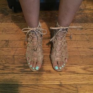 Tan lace up sandals
