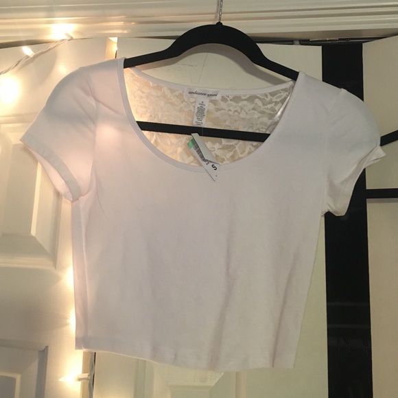 cute white crop top with a lace back