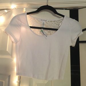 cute white crop top with a lace back