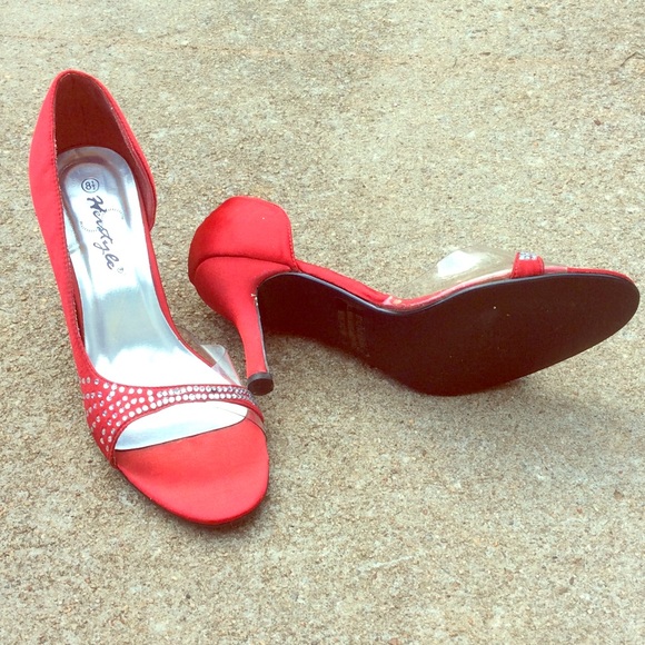 Red rhinestone heels