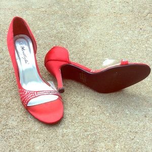Red rhinestone heels