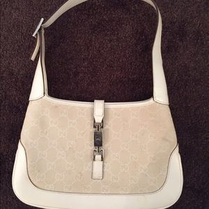 Authentic Gucci bag white beige leather canvas