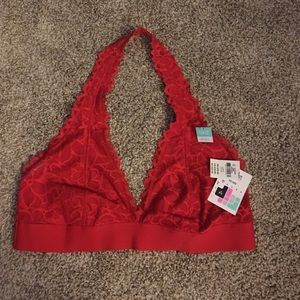 VS Pink Unlined Lace Halter Bralette