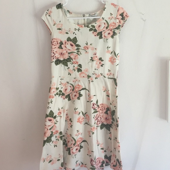 Off white and pink Floral Dress (: