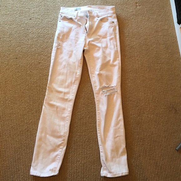 White slim straight mid rise ankle jeans