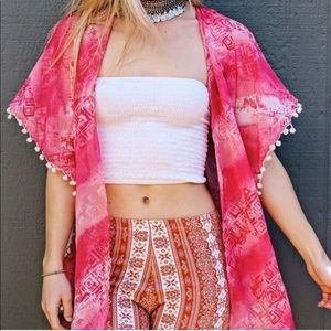 Pink Pom Pom trim kaftan/kimono