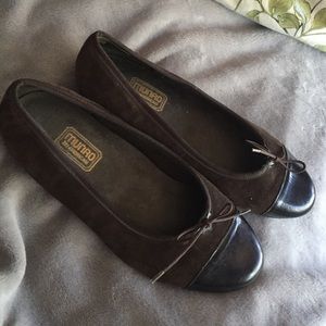 Chocolate brown suede and leather flats