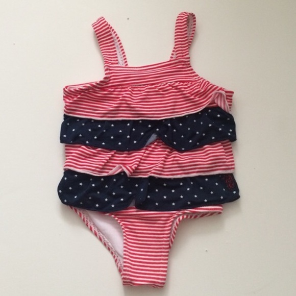 US Polo Infant American Flag Ruffle Swimsuit - Picture 1 of 1