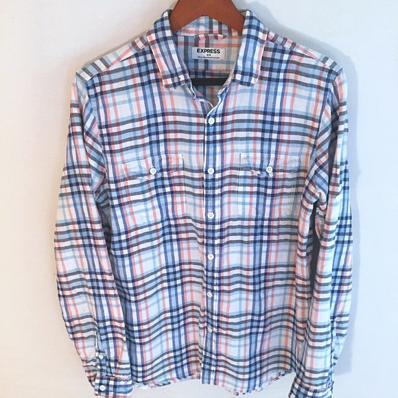 Express Plaid Linen Button Down