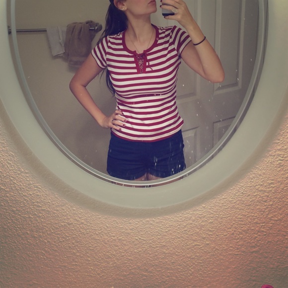 Striped red and white shirt!. ❤️